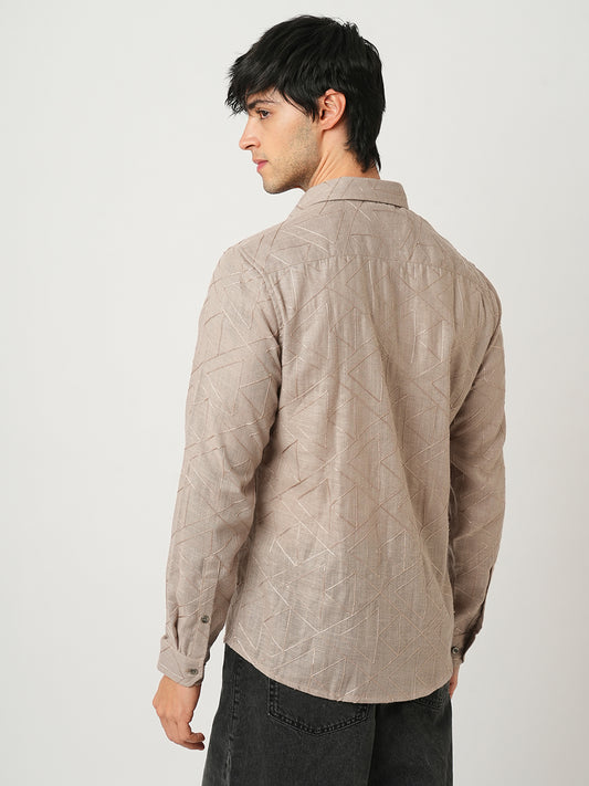 Cedar Brown Triangle Embroidery Shirt