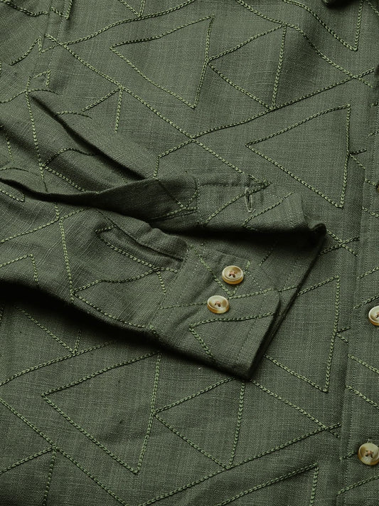 Elite Basil Green Trigon Embroidered Shirt