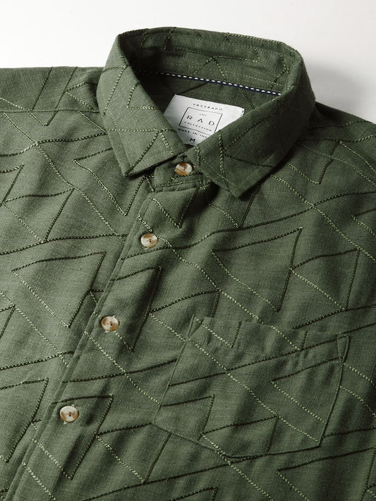 Elite Basil Green Trigon Embroidered Shirt