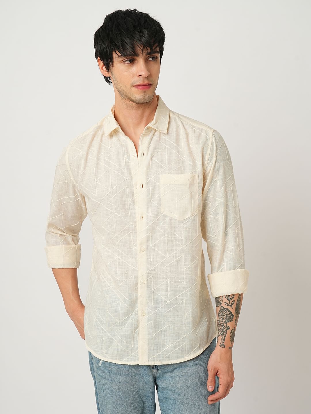 Refined Off-White Trigon Embroidered Shirt