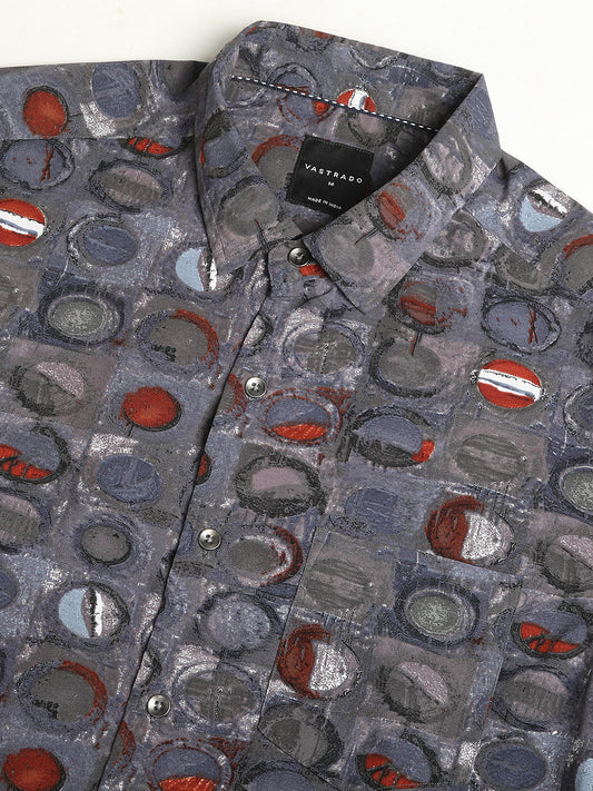 Voguish Circular Abstract Printed Grey Shirt