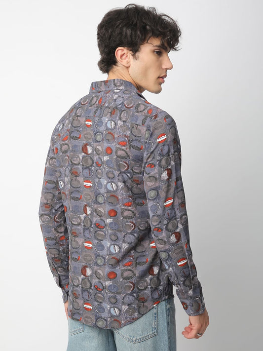 Voguish Circular Abstract Printed Grey Shirt