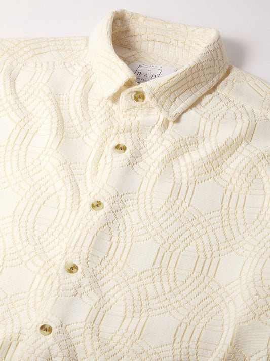 Interweave Geometric Textured Ivory Crochet Shirt