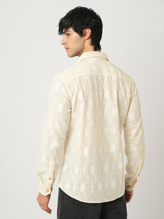 Interweave Geometric Textured Ivory Crochet Shirt