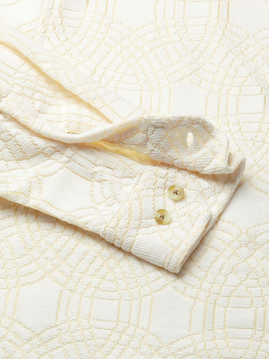 Interweave Geometric Textured Ivory Crochet Shirt