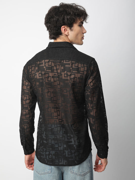 Breezy Black Maze Textured Mesh Shirt