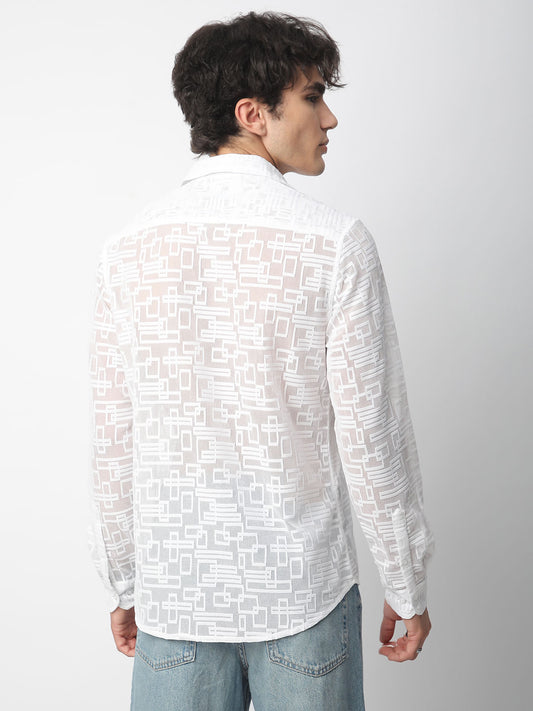 Breezy White Maze Textured Mesh Shirt