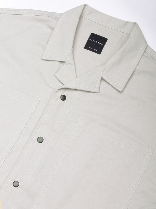 Grey Double Pocket Oversized Cropped Shirt