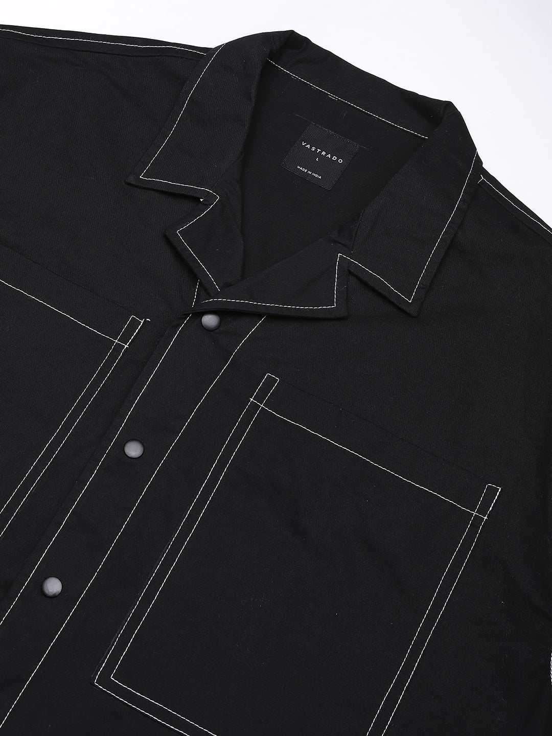 Black Double Pocket Oversized Cropped Shirt