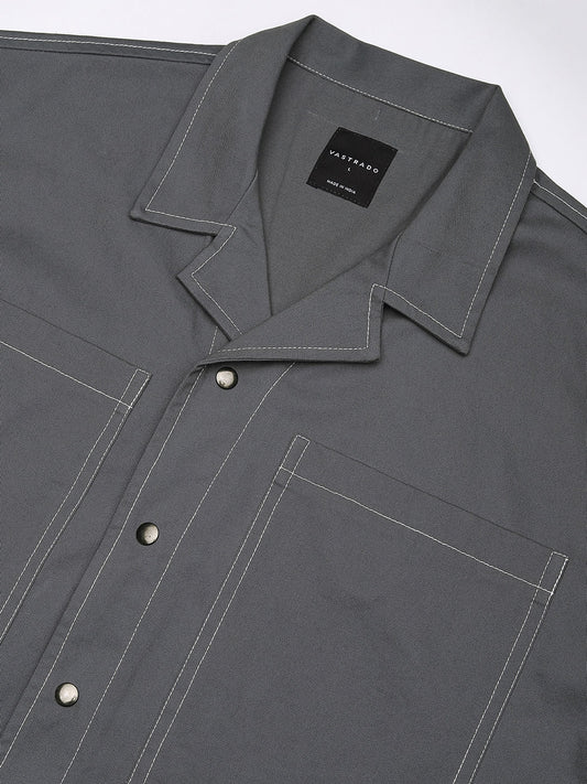 Porpoise Grey Double Pocket Oversized Cropped Shirt