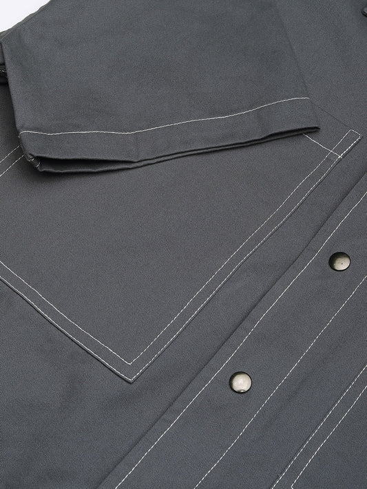 Porpoise Grey Double Pocket Oversized Cropped Shirt