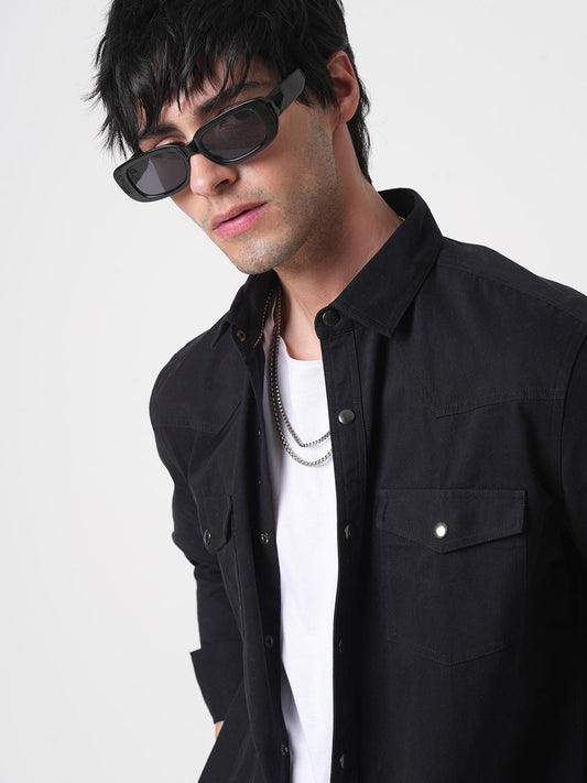 Intense Black Double Pocket Overshirt