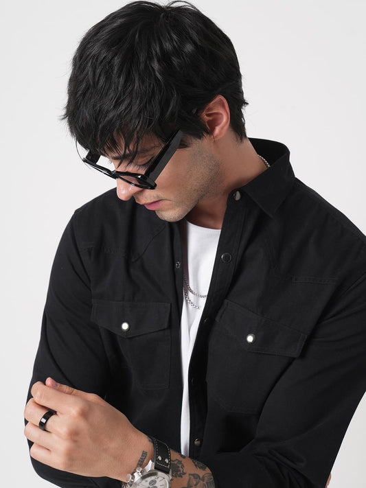 Intense Black Double Pocket Overshirt