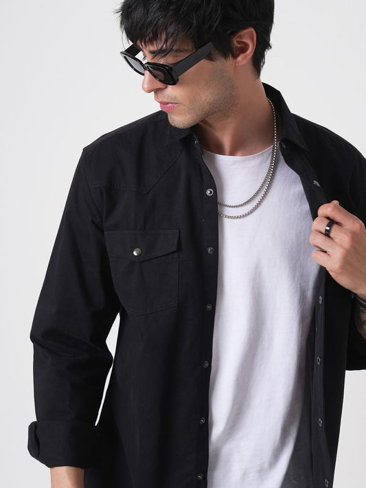Intense Black Double Pocket Overshirt