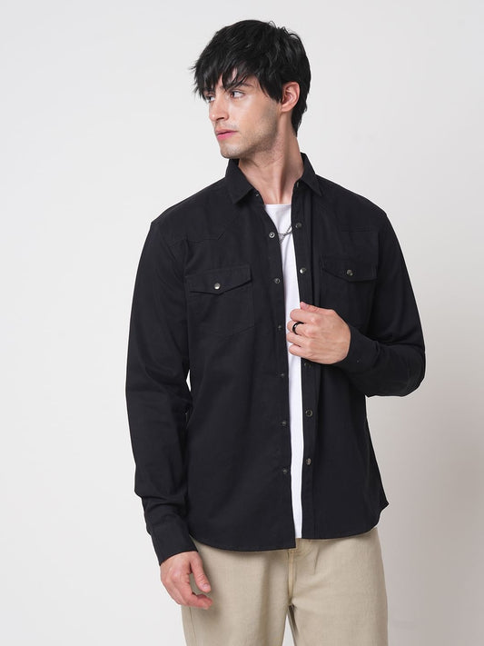 Intense Black Double Pocket Overshirt