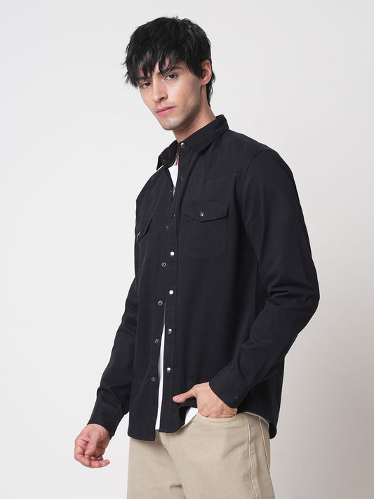 Intense Black Double Pocket Overshirt