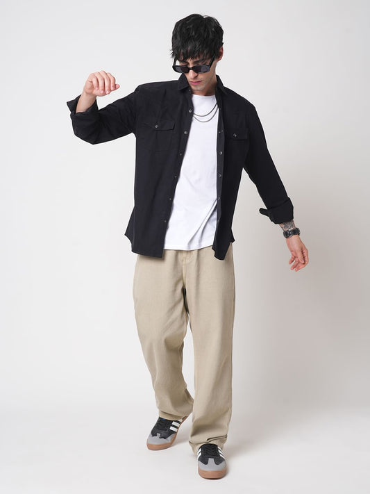 Intense Black Double Pocket Overshirt