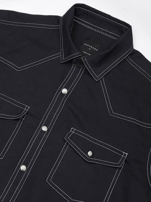 Navy Contrast Stitch Double Pocket Overshirt