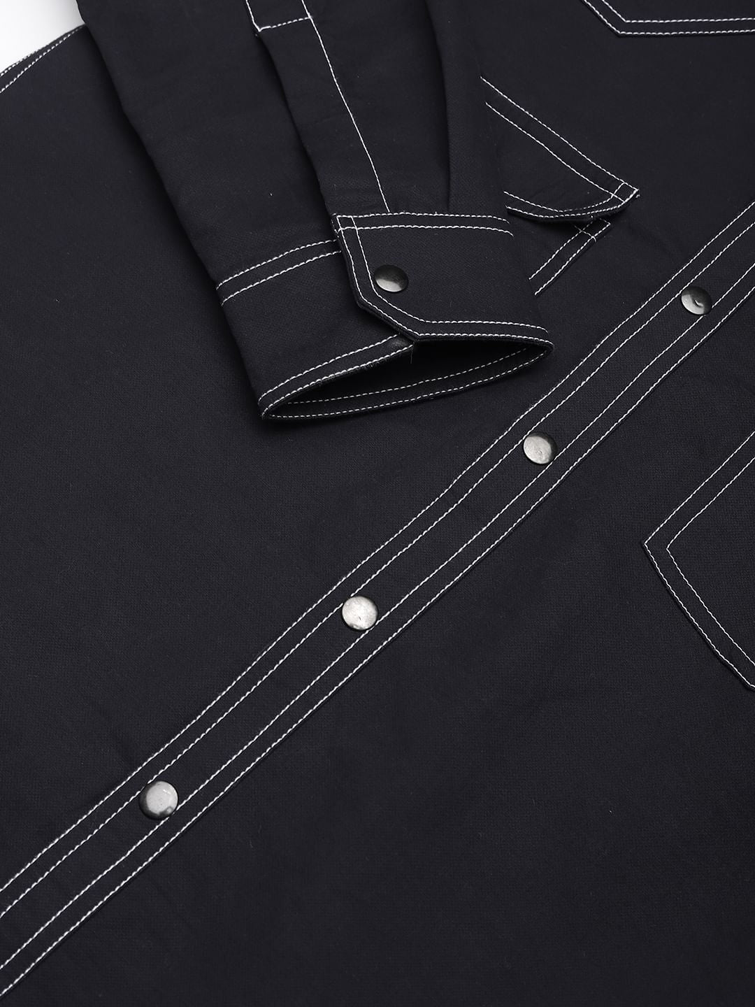 Navy Contrast Stitch Double Pocket Overshirt