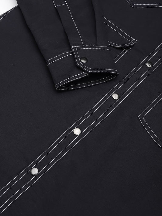 Navy Contrast Stitch Double Pocket Overshirt