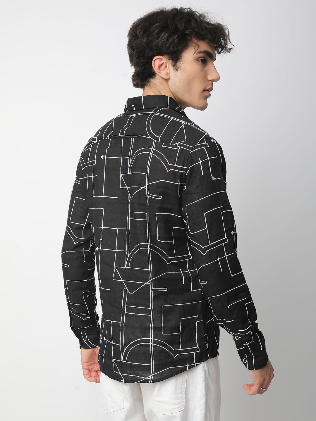 Quirky Black Contrast Embroidered Shirt