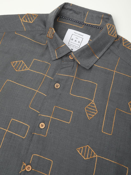Schmick Porpoise Grey Diamond Maze Embroidered Shirt