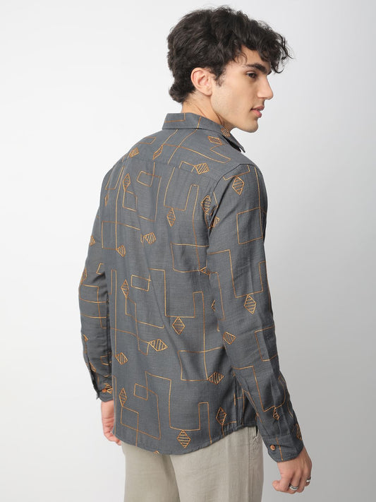 Schmick Porpoise Grey Diamond Maze Embroidered Shirt