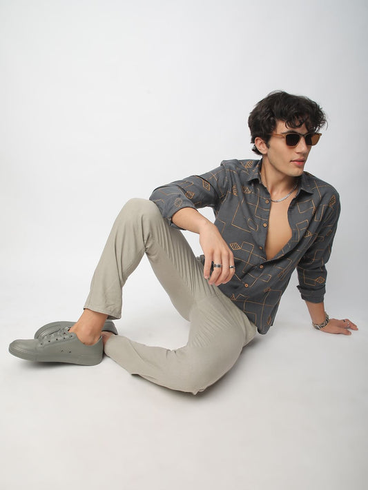 Schmick Porpoise Grey Diamond Maze Embroidered Shirt