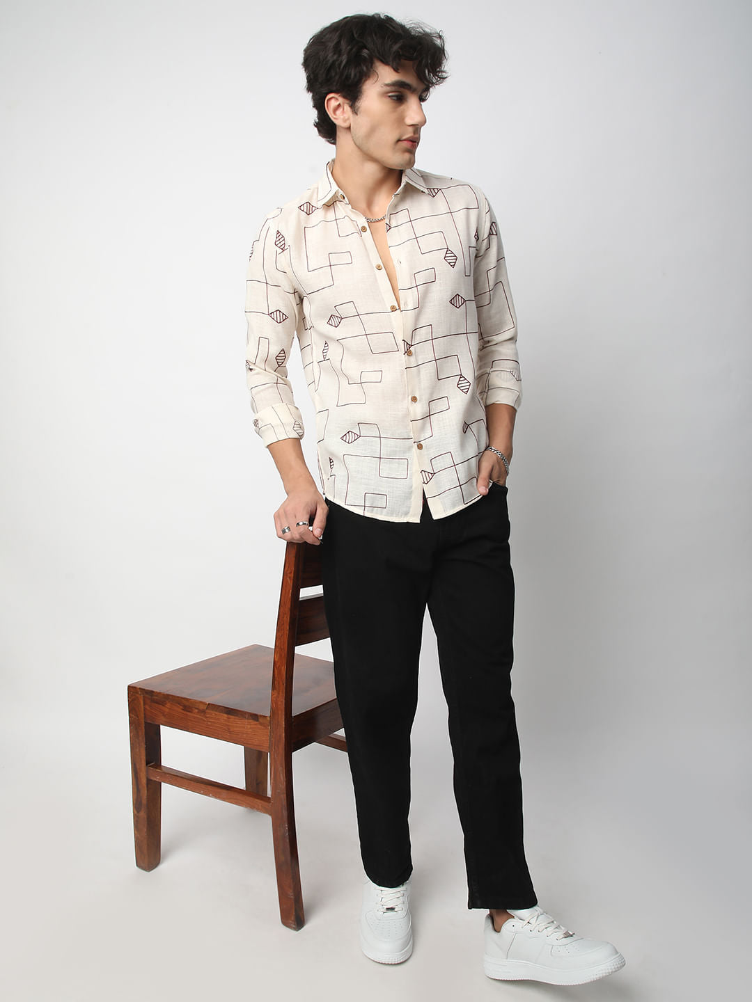 Schmick Ivory Diamond Maze Embroidered Shirt