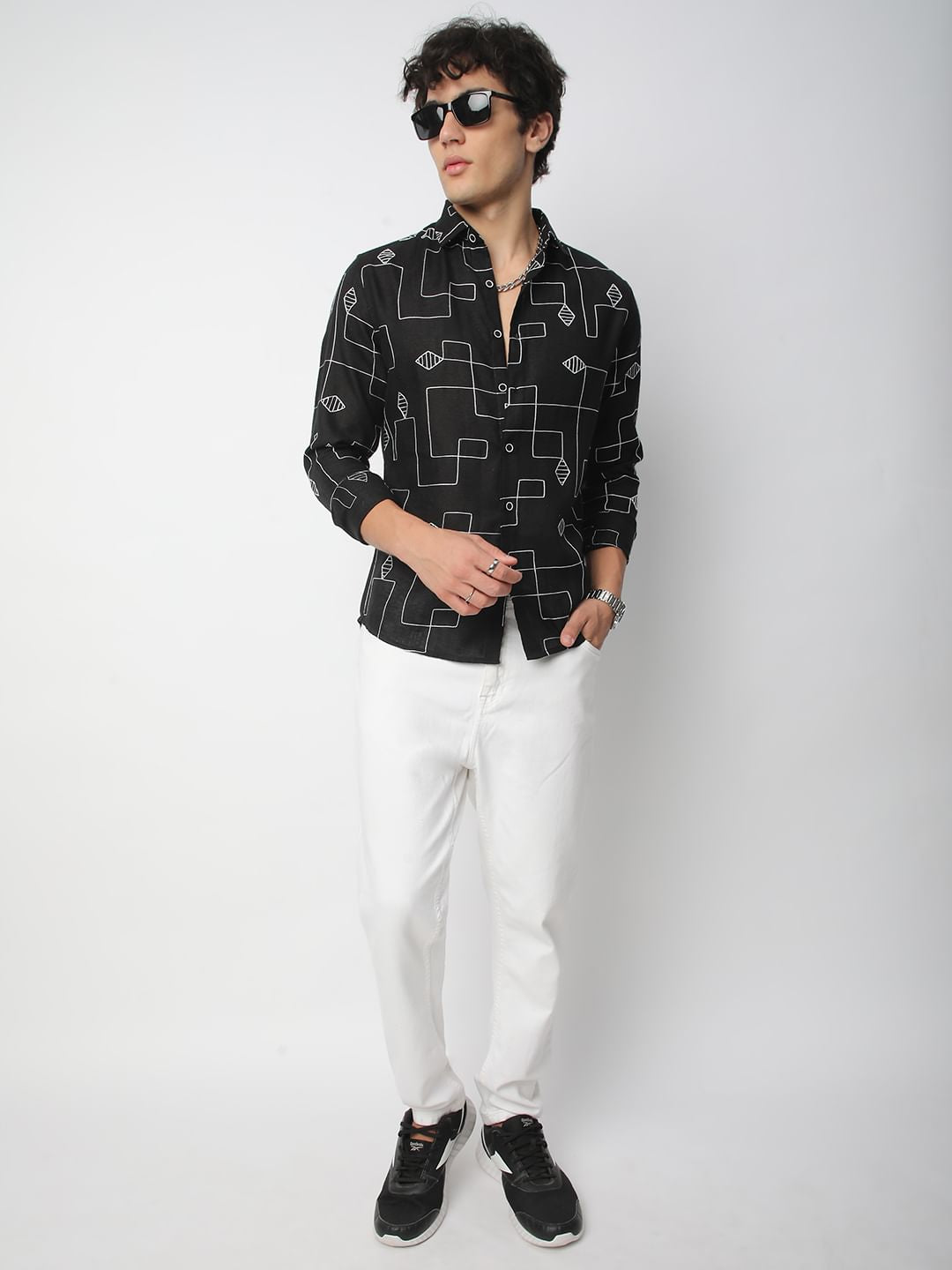 Schmick Black Lozenge Maze Embroidered Shirt