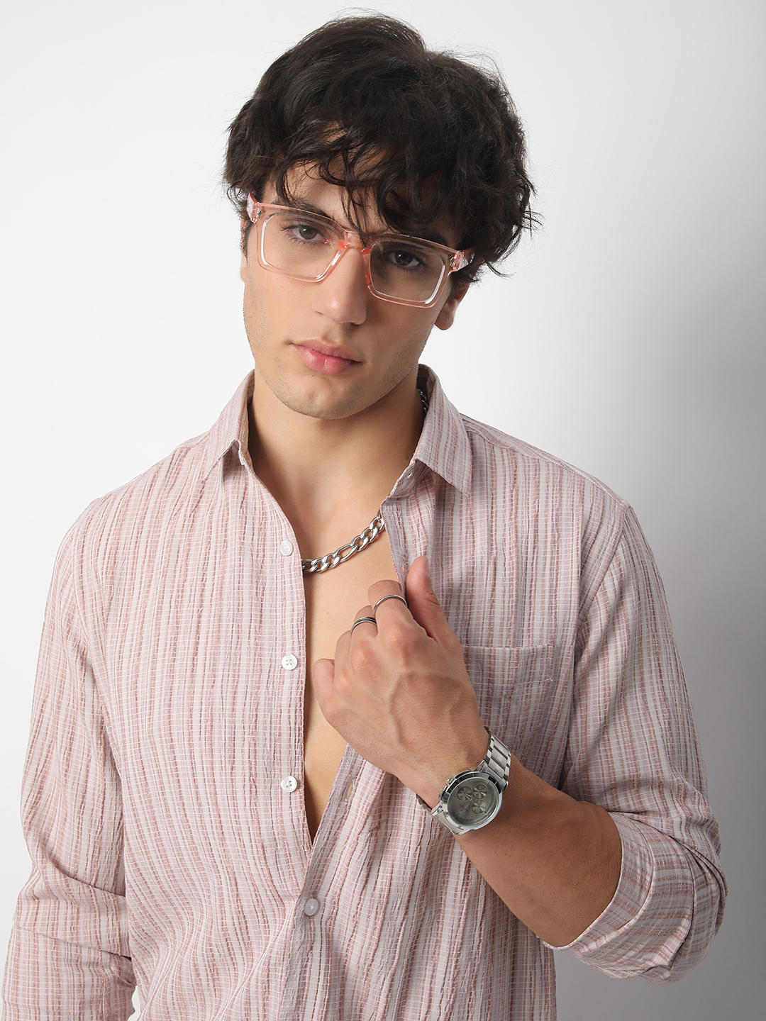 Brush Stroke Peachy Pink Textured Shirt