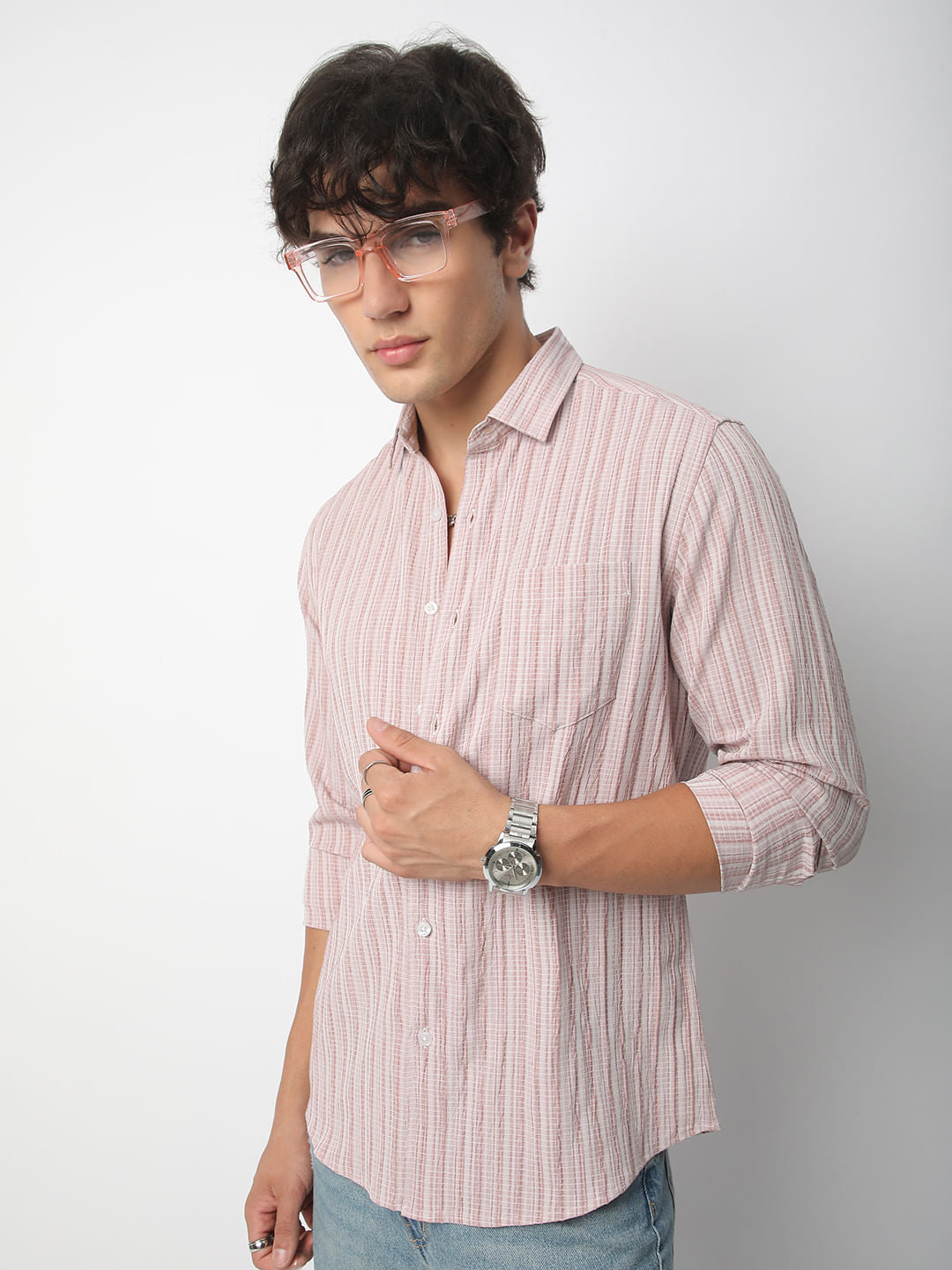 Brush Stroke Peachy Pink Textured Shirt