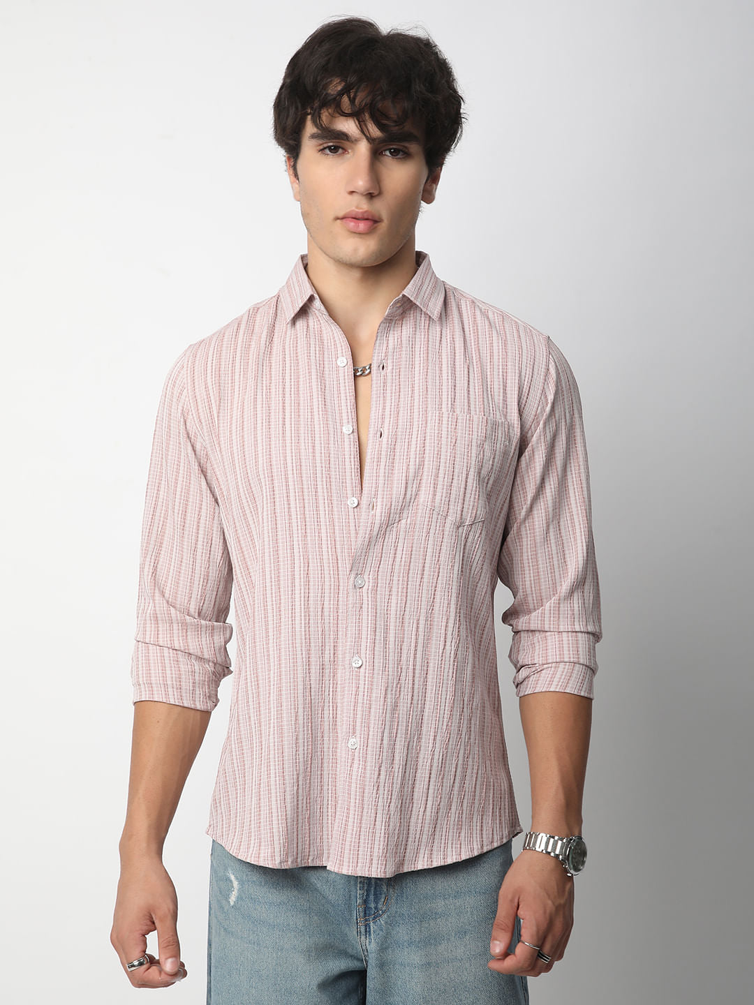 Brush Stroke Peachy Pink Textured Shirt