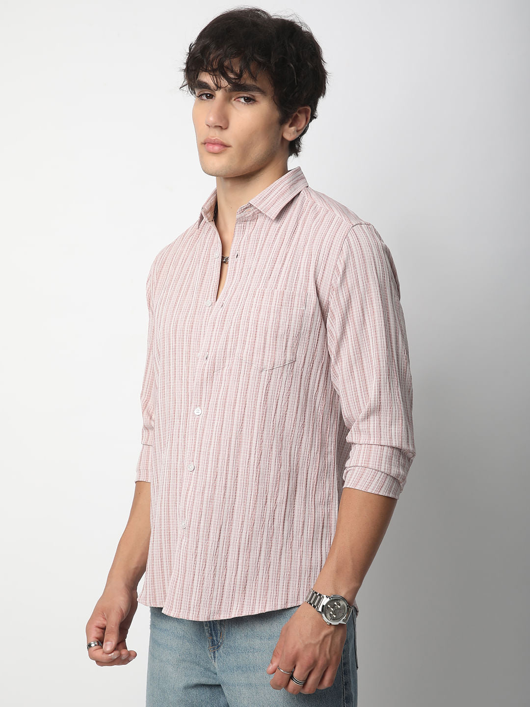 Brush Stroke Peachy Pink Textured Shirt
