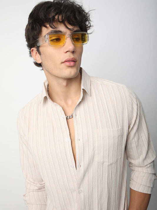 Brush Stroke Beige Textured Shirt