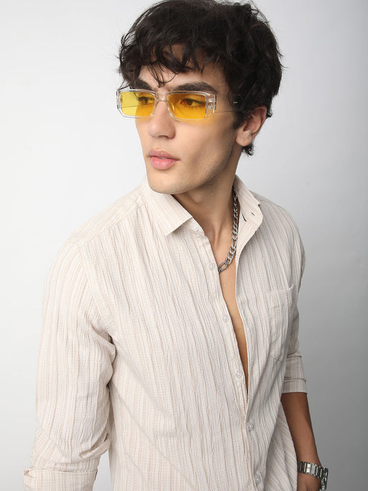 Brush Stroke Beige Textured Shirt