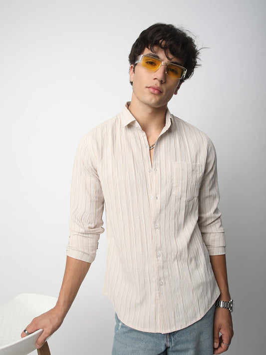 Brush Stroke Beige Textured Shirt