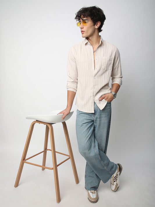 Brush Stroke Beige Textured Shirt
