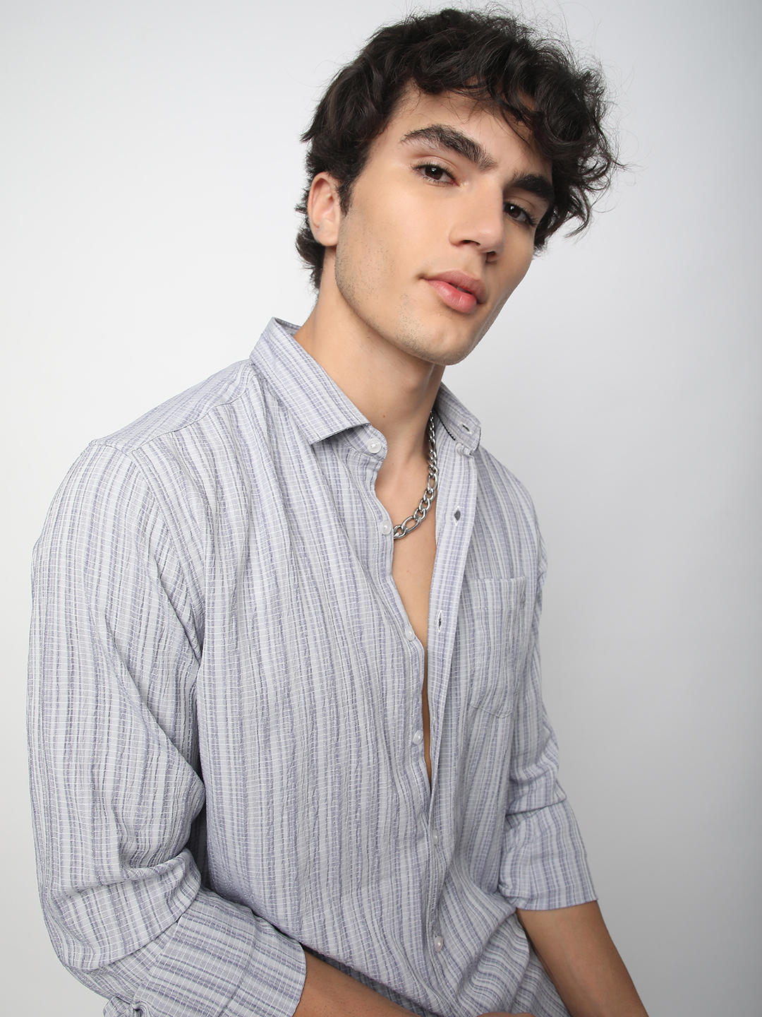 Brush Stroke Smoke Grey Textured Shirt