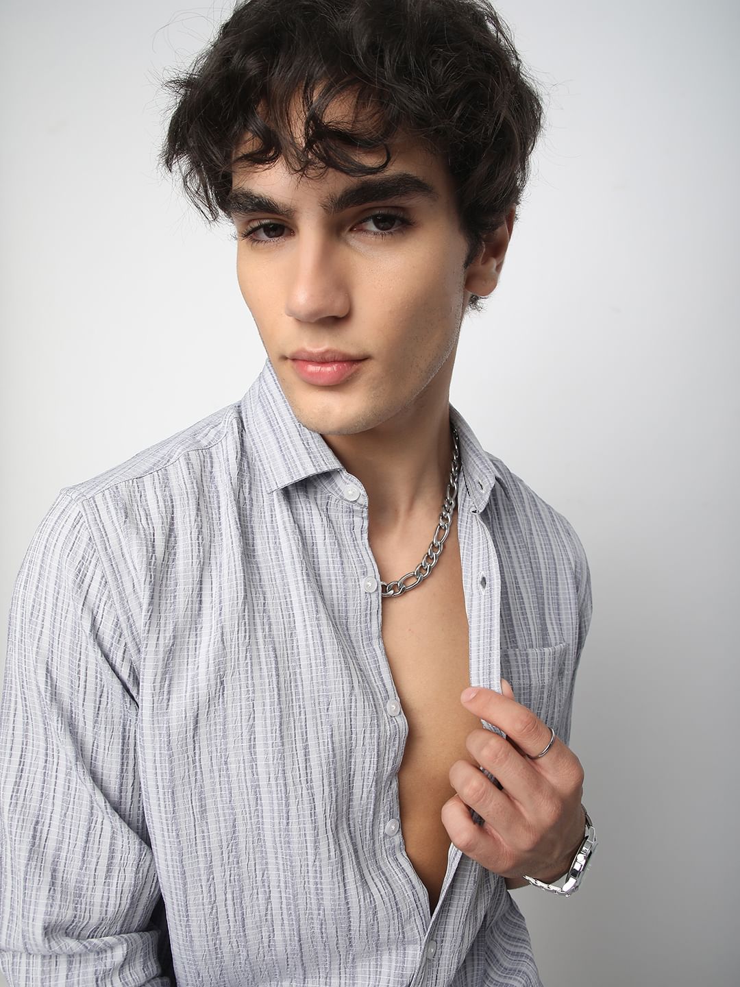 Brush Stroke Smoke Grey Textured Shirt