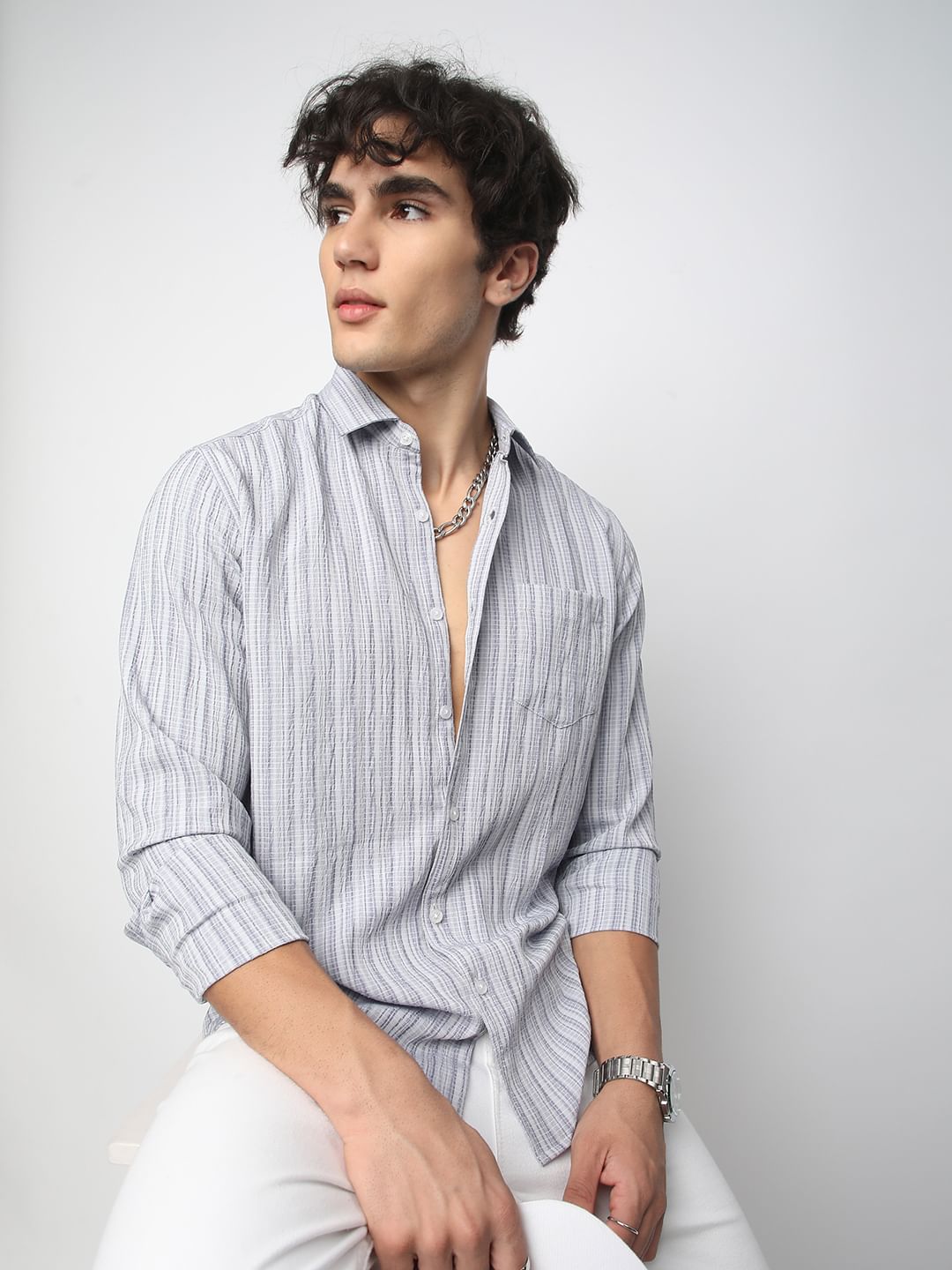 Brush Stroke Smoke Grey Textured Shirt