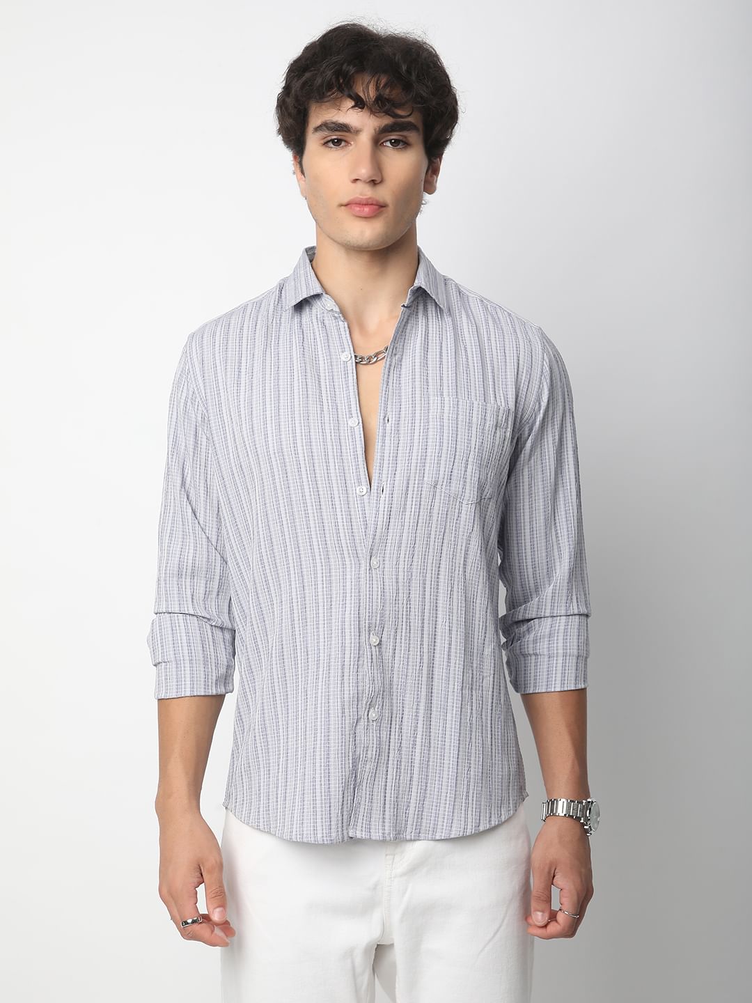 Brush Stroke Smoke Grey Textured Shirt