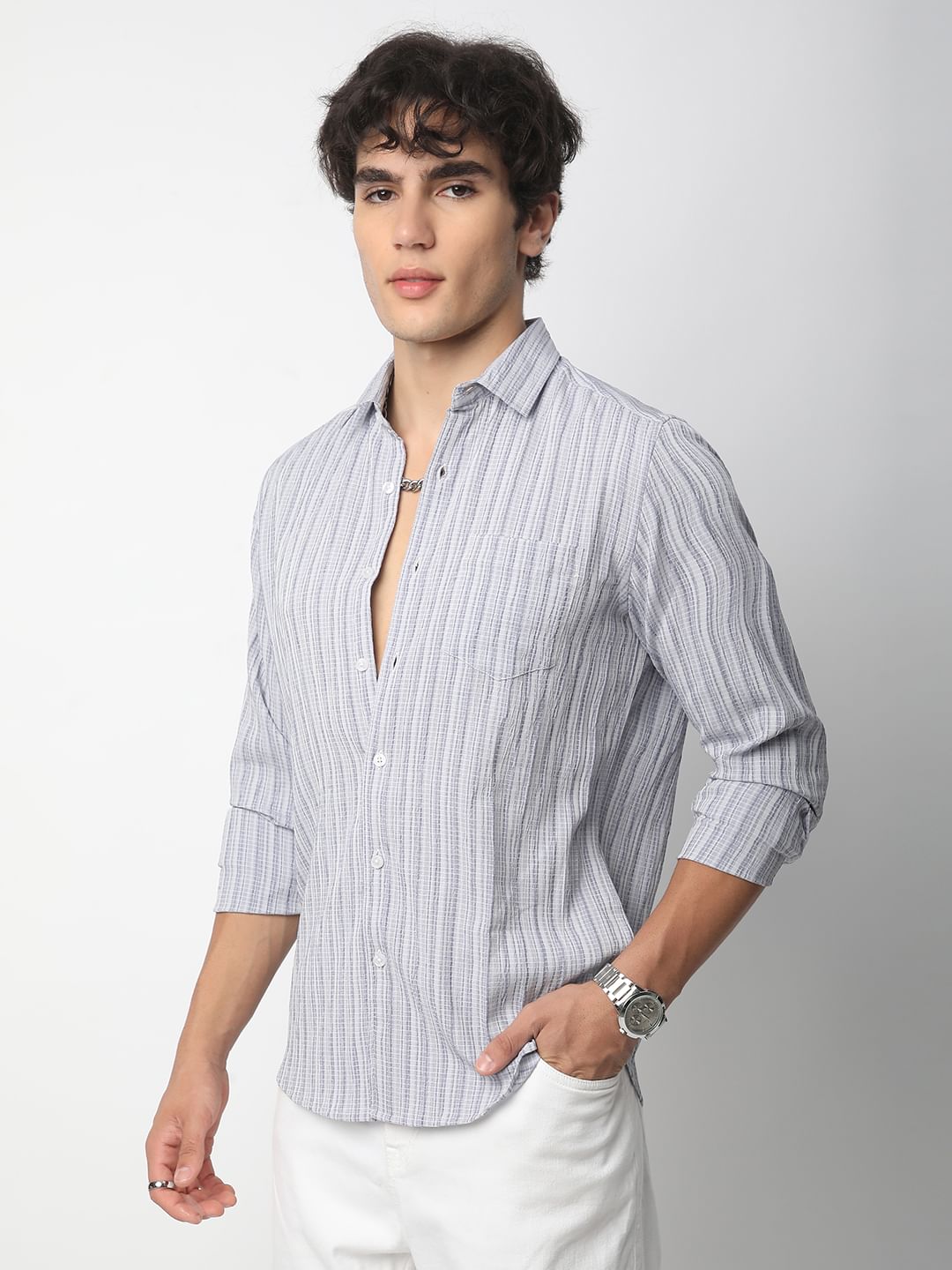 Brush Stroke Smoke Grey Textured Shirt