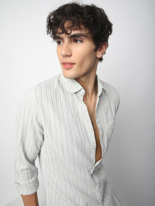 Brush Stroke Olive Green Textured Shirt