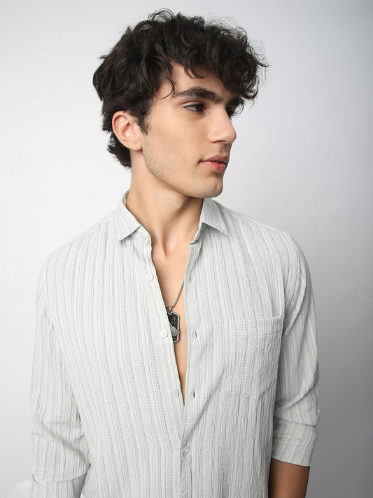 Brush Stroke Olive Green Textured Shirt