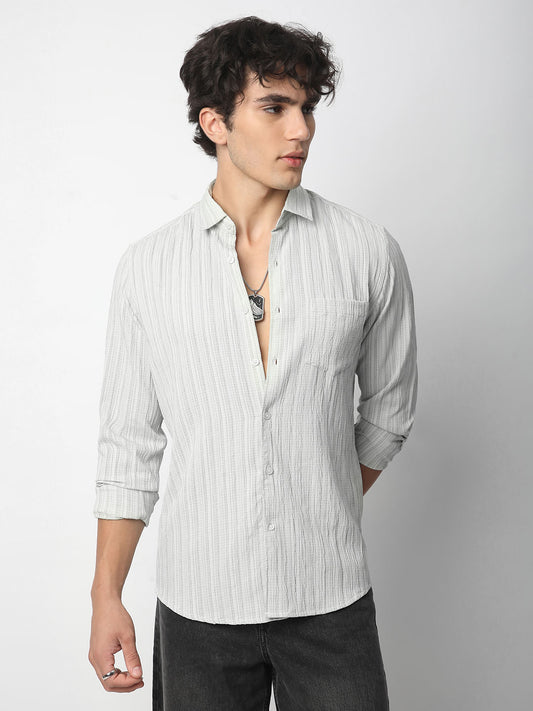 Brush Stroke Olive Green Textured Shirt