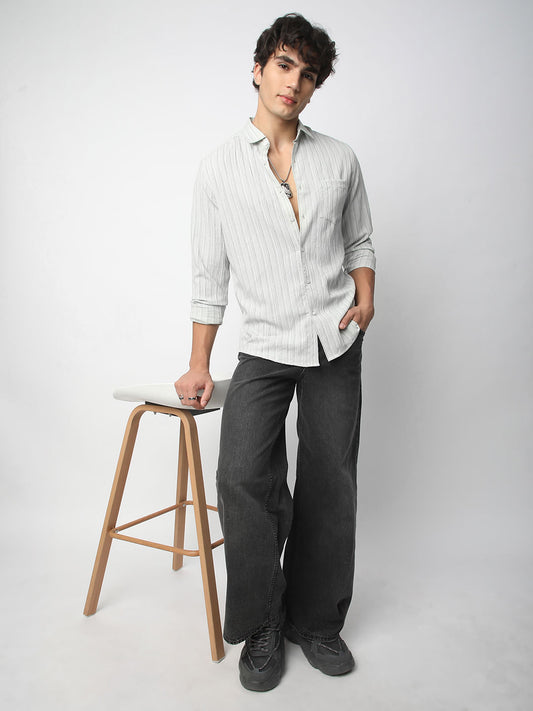 Brush Stroke Olive Green Textured Shirt