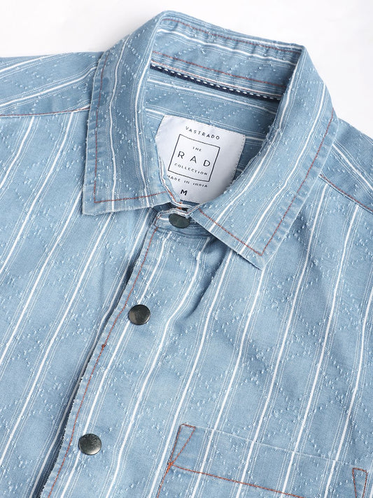 Denim Ditsy Laser Cut Lozenge Striped Shirt