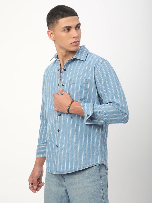 Denim Ditsy Laser Cut Lozenge Striped Shirt