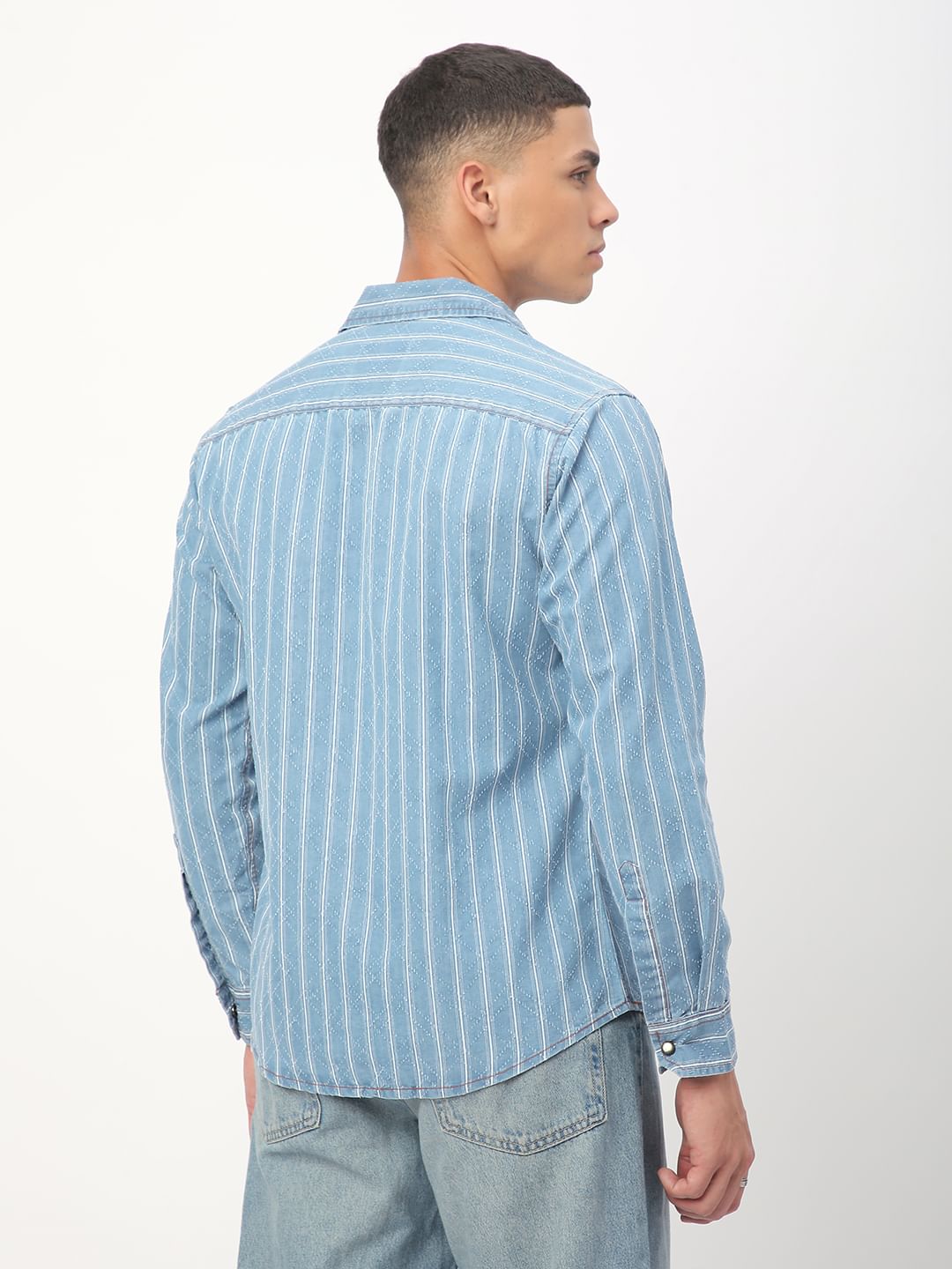 Denim Ditsy Laser Cut Lozenge Striped Shirt